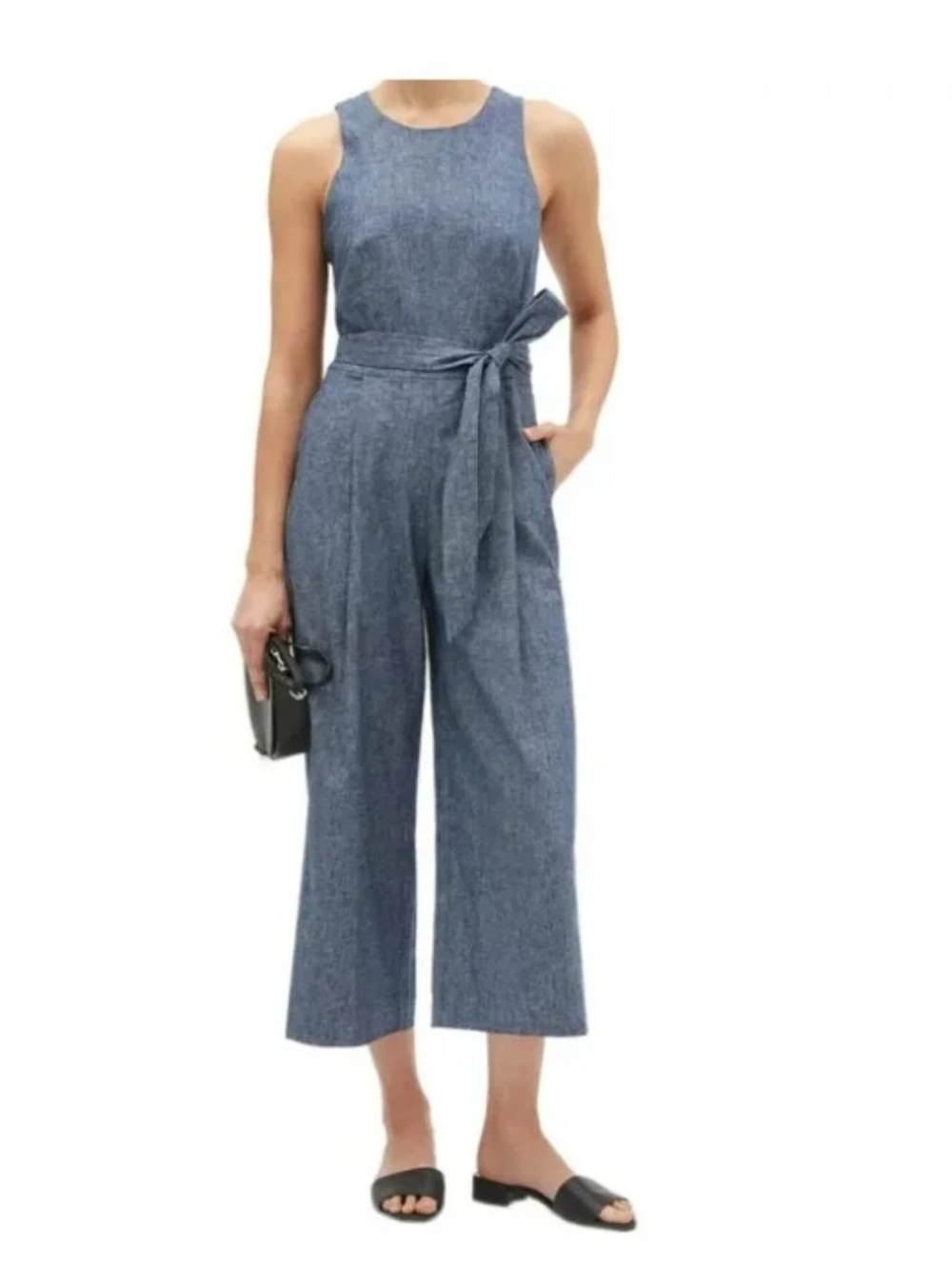 Banana Republic Blue Chambray Wide Leg Jumpsuit Size 2 Belted Sleeveless